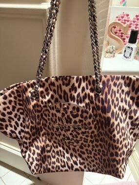 Tory Burch Leopard-Print Chain Strap Tote in Brown and Tan